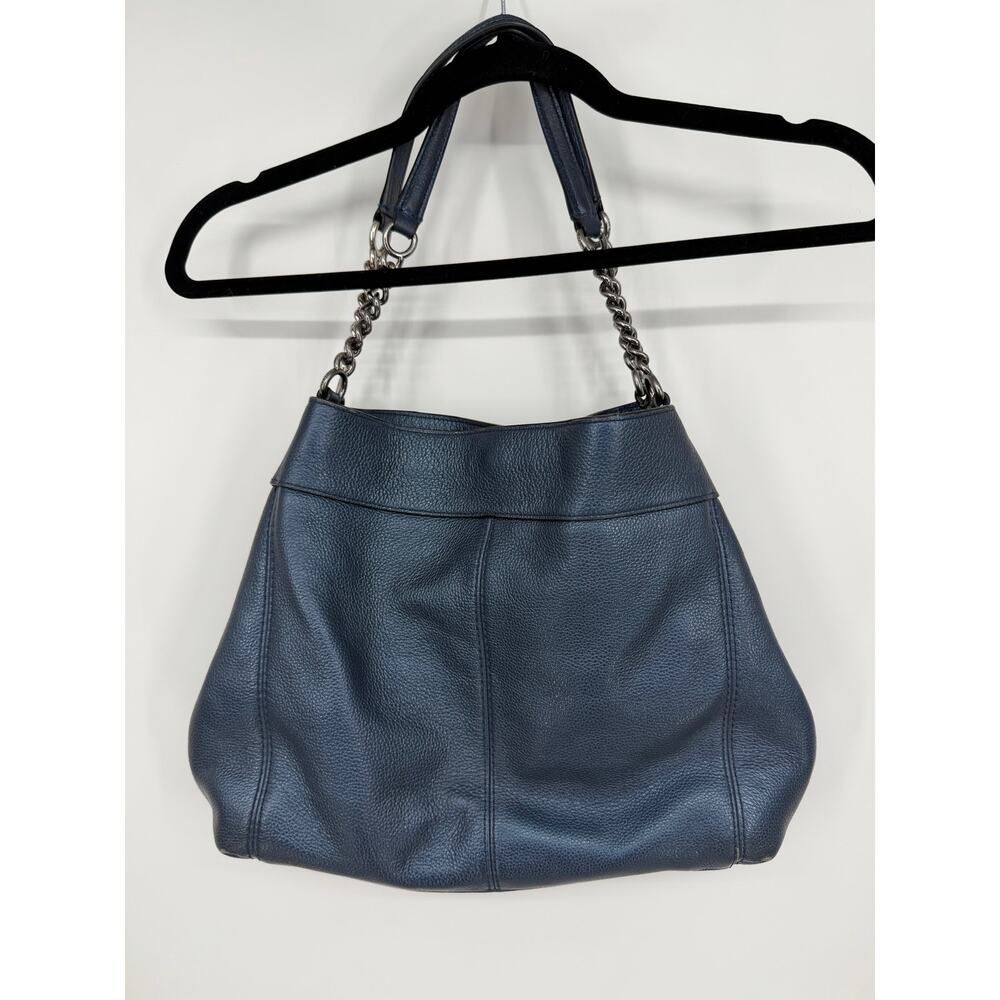 Coach F22209 Lexi Chain Shoulder Bag Metallic Navy Blue Leather Purse Handbag - Picture 5 of 16